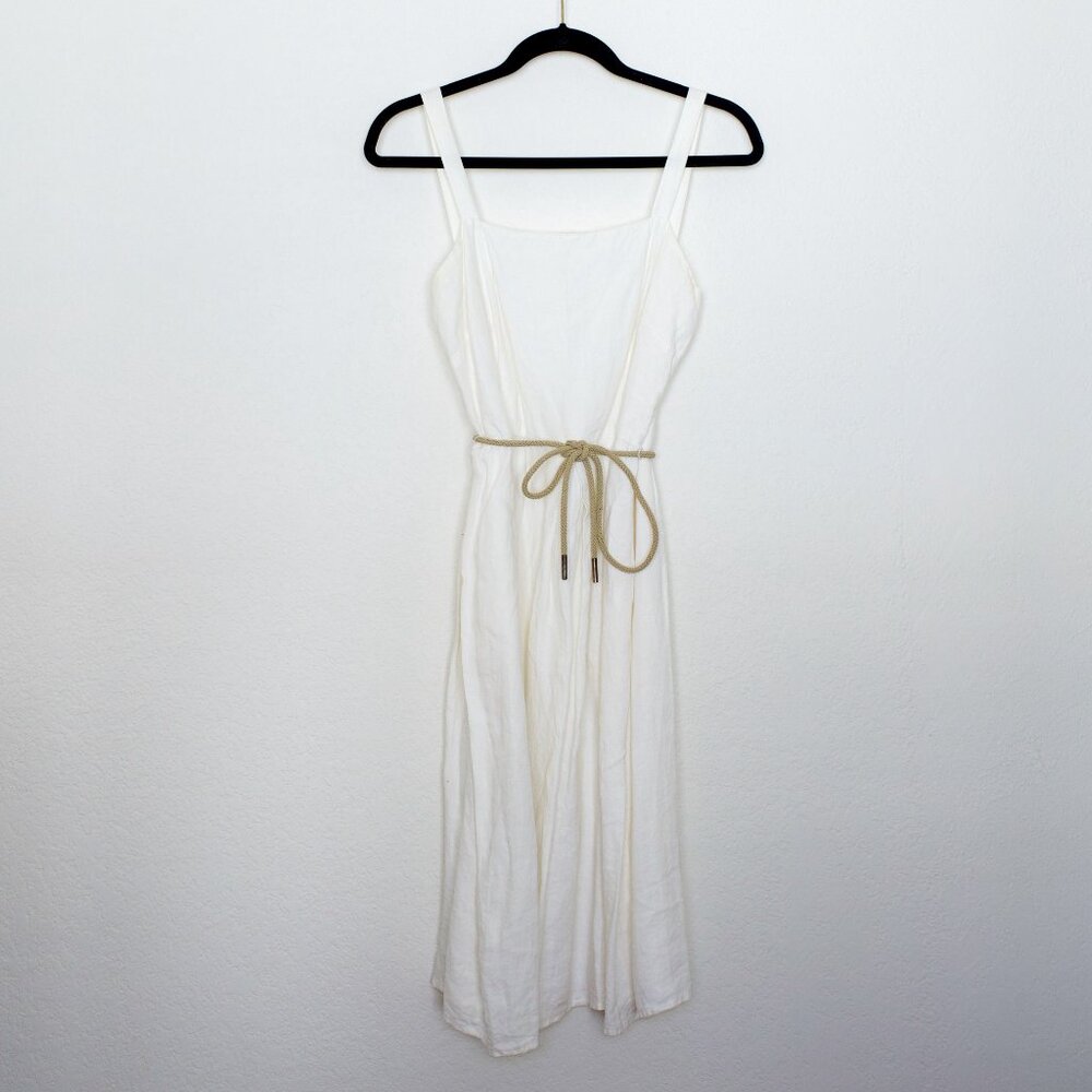 Vintage White Linen Sundress with Corded Belt